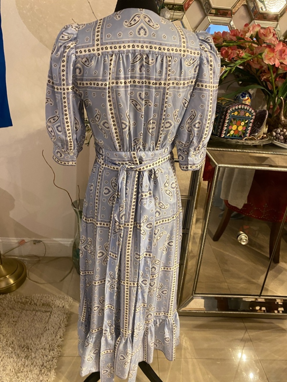 Sandro Pale Blue Paisley Wrap Midi Dress S - Picture 7 of 10